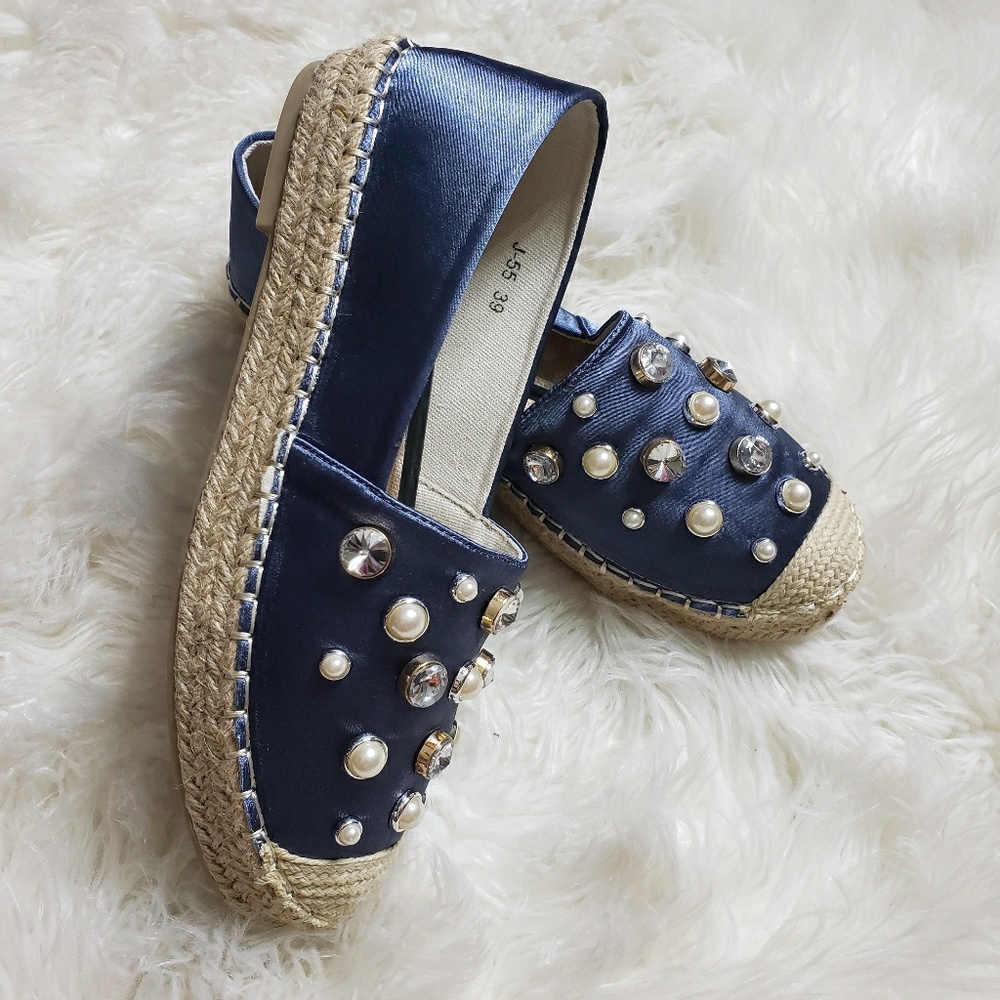 Pearl stone embellished espadrilles